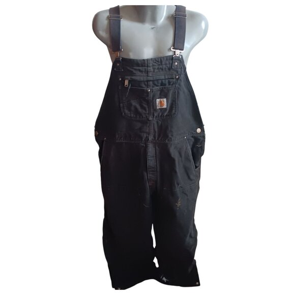 XL Short Carhartt Black Insulated Bib Overalls 3M Thinsulate 104031-blk DISTRESS - Picture 1 of 12